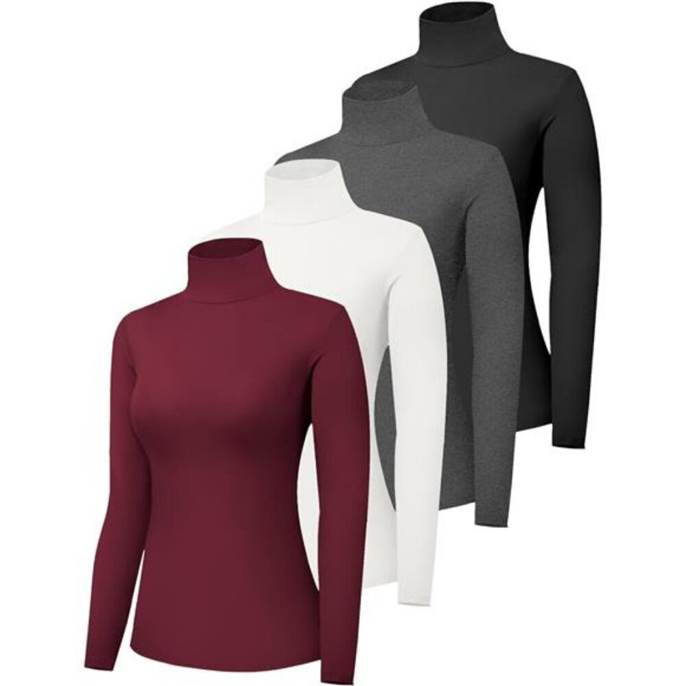 4 Pack Womens Turtle Neck Long Sleeve Shirts Fall Fashion Turtleneck Baselayer
